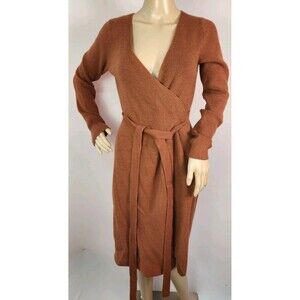 Abercrombie & Fitch Brown Ribbed Knit Wrapped Sweater Dress Sz S Academia Y2K